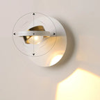 Lampada da parete rotonda in metallo con vetro trasparente e rotazione a 360°