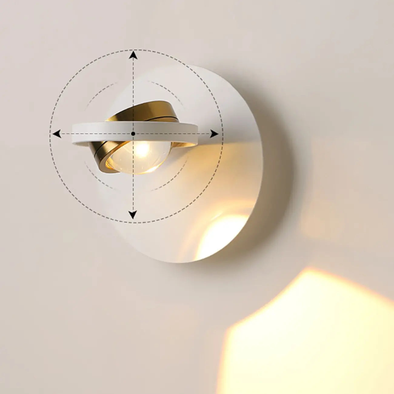 Lampada da parete rotonda in metallo con vetro trasparente e rotazione a 360°