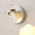 Lampada da parete rotonda in metallo con vetro trasparente e rotazione a 360°