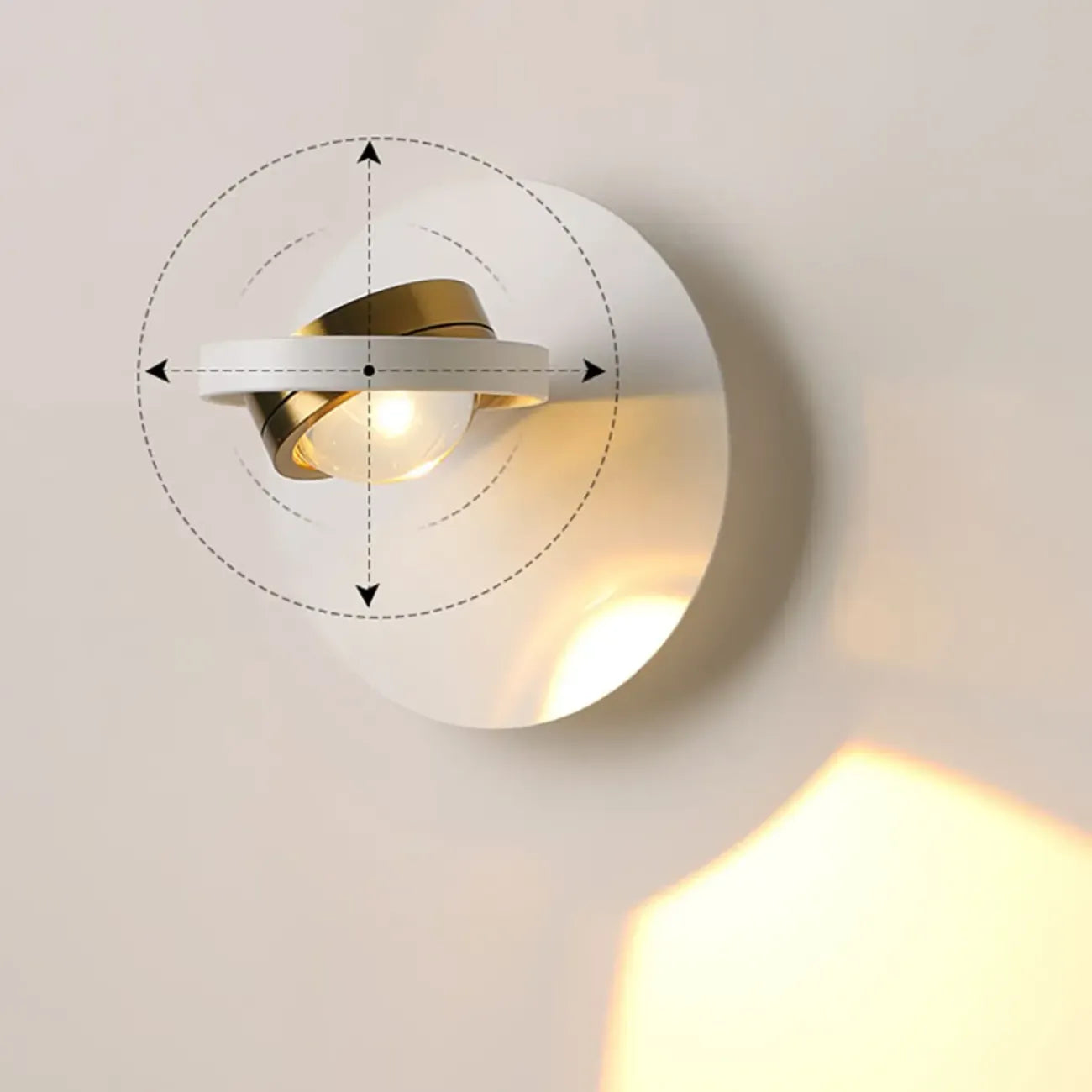 Lampada da parete rotonda in metallo con vetro trasparente e rotazione a 360°