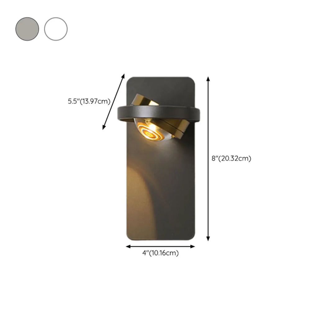 Lampada da parete rotonda in metallo con vetro trasparente e rotazione a 360°