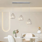 Suspension moderne à 3 lumières en chrome et cristal pour îlot de cuisine