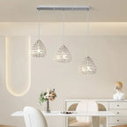 Suspension moderne à 3 lumières en chrome et cristal pour îlot de cuisine
