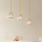 Suspension moderne à 3 lumières en chrome et cristal pour îlot de cuisine