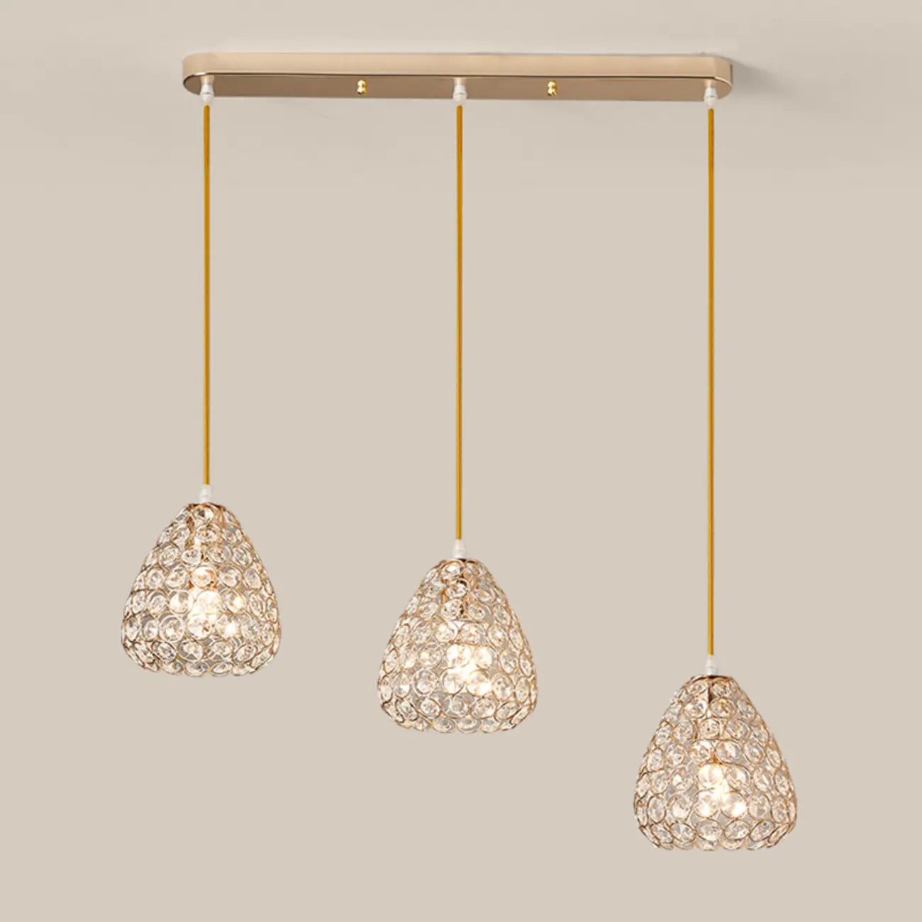 Suspension moderne à 3 lumières en chrome et cristal pour îlot de cuisine