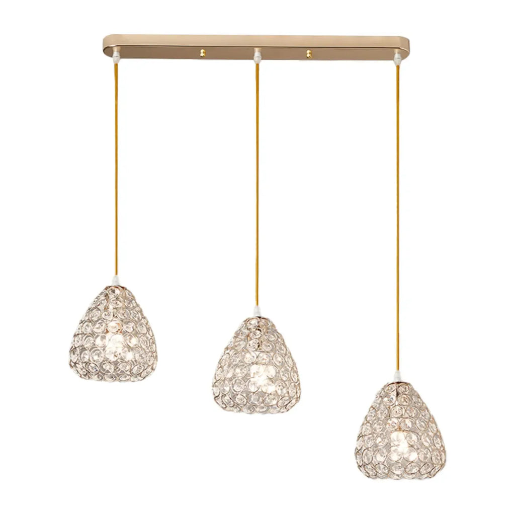 Suspension moderne à 3 lumières en chrome et cristal pour îlot de cuisine