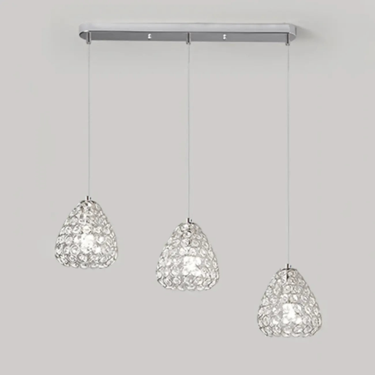 Suspension moderne à 3 lumières en chrome et cristal pour îlot de cuisine
