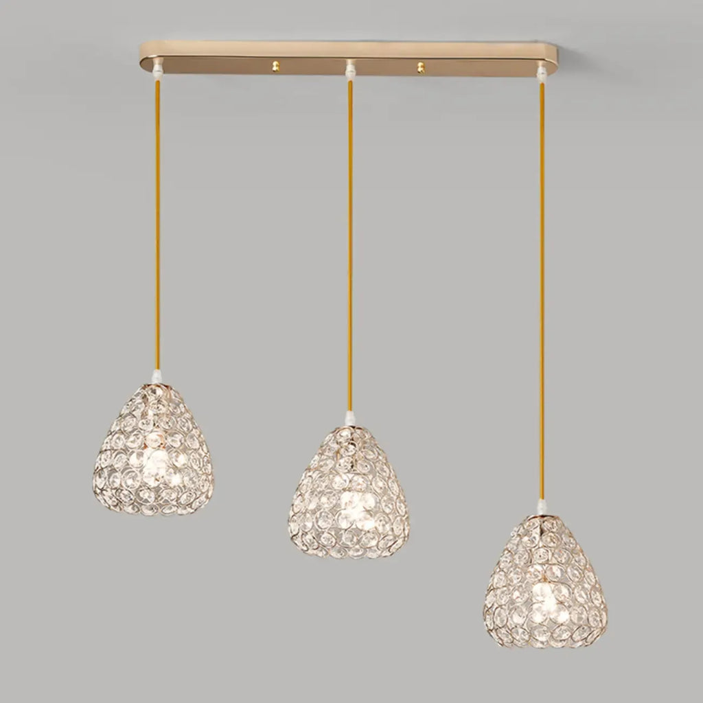 Suspension moderne à 3 lumières en chrome et cristal pour îlot de cuisine