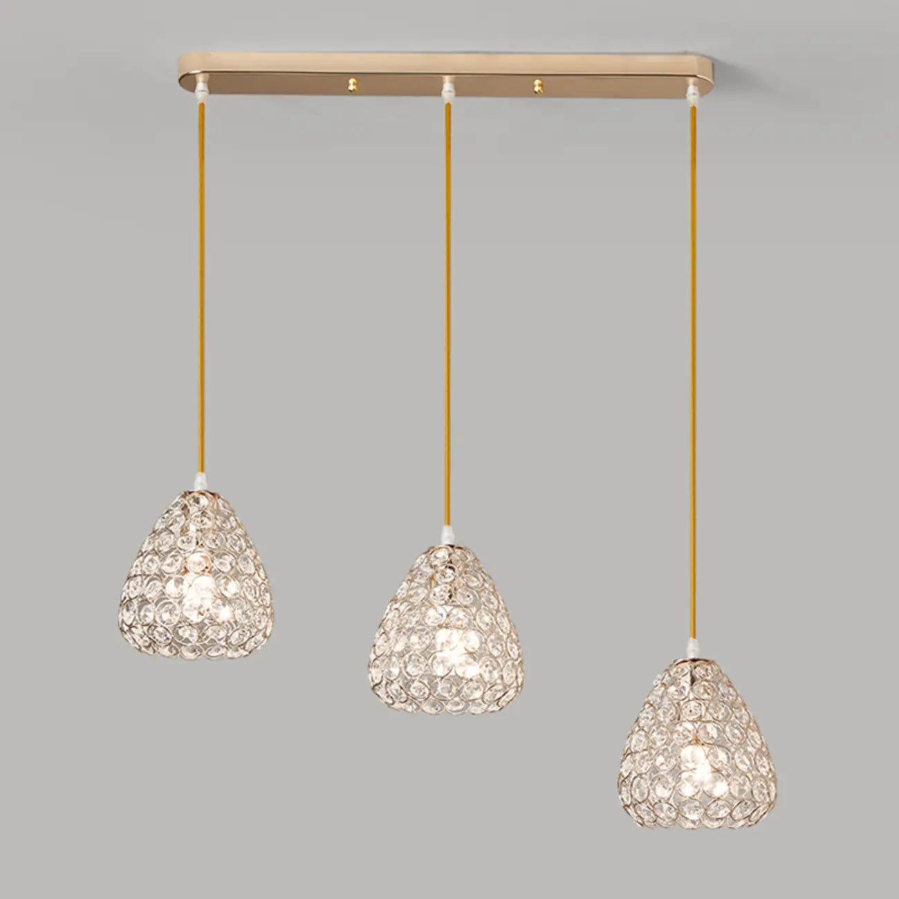 Suspension moderne à 3 lumières en chrome et cristal pour îlot de cuisine