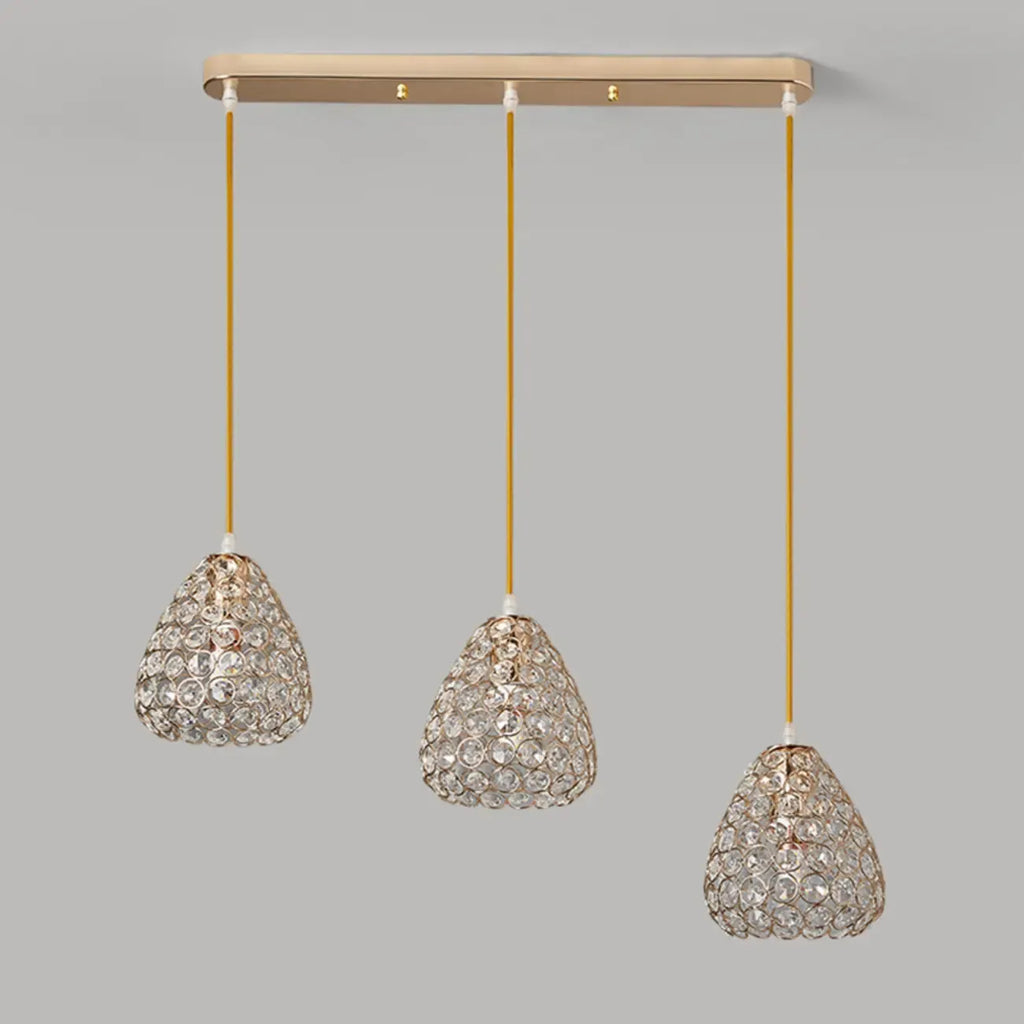 Suspension moderne à 3 lumières en chrome et cristal pour îlot de cuisine