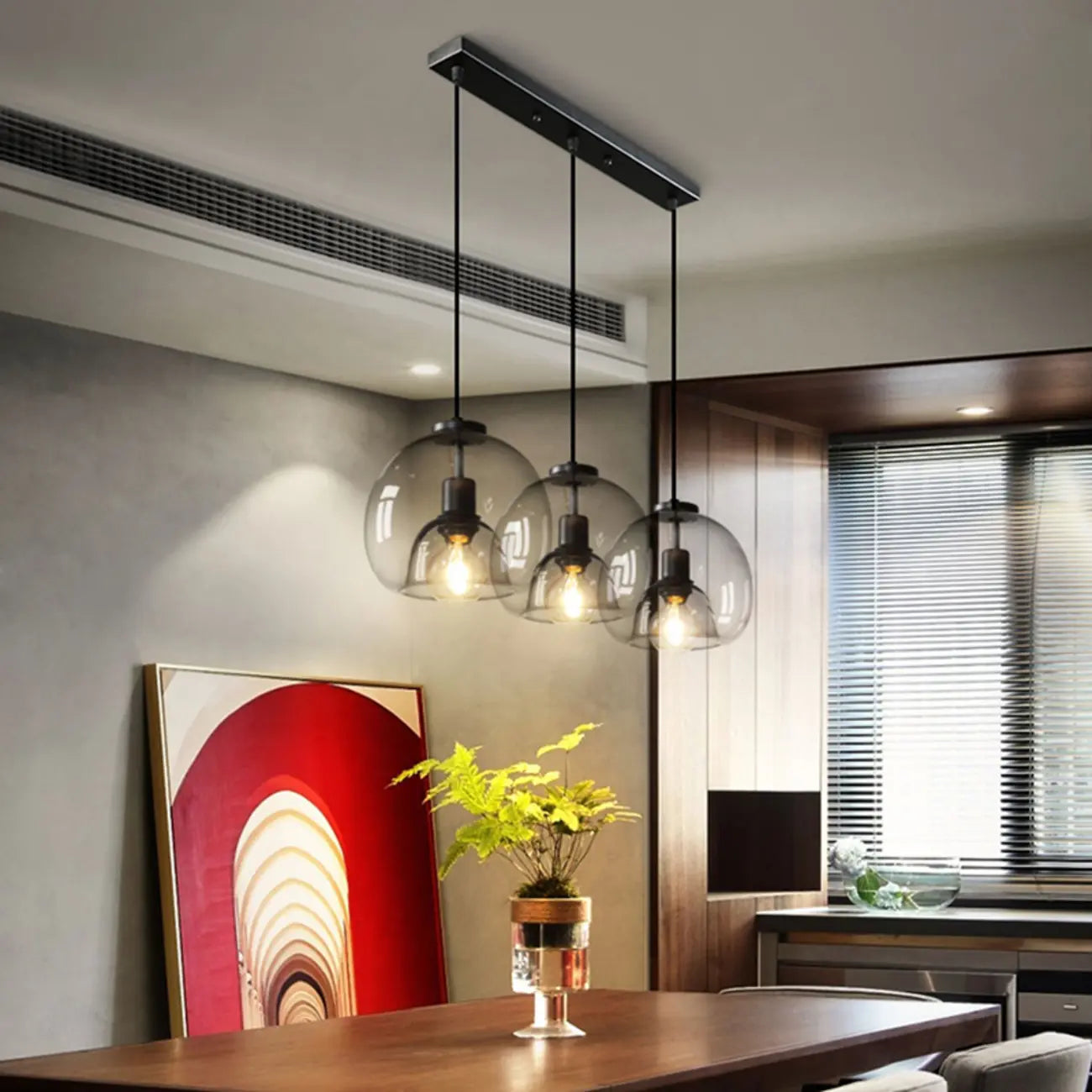 Suspension moderne en verre noir globe pour îlot de cuisine
