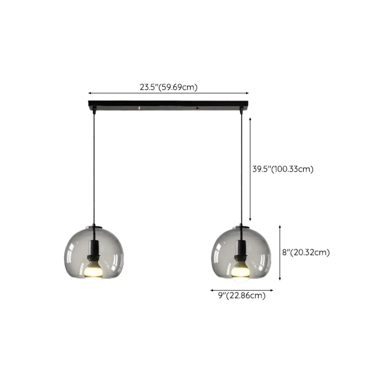 Suspension moderne en verre noir globe pour îlot de cuisine