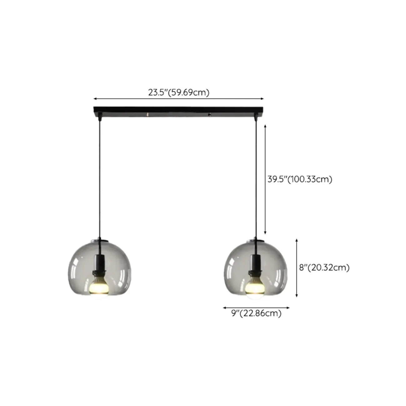 Suspension moderne en verre noir globe pour îlot de cuisine