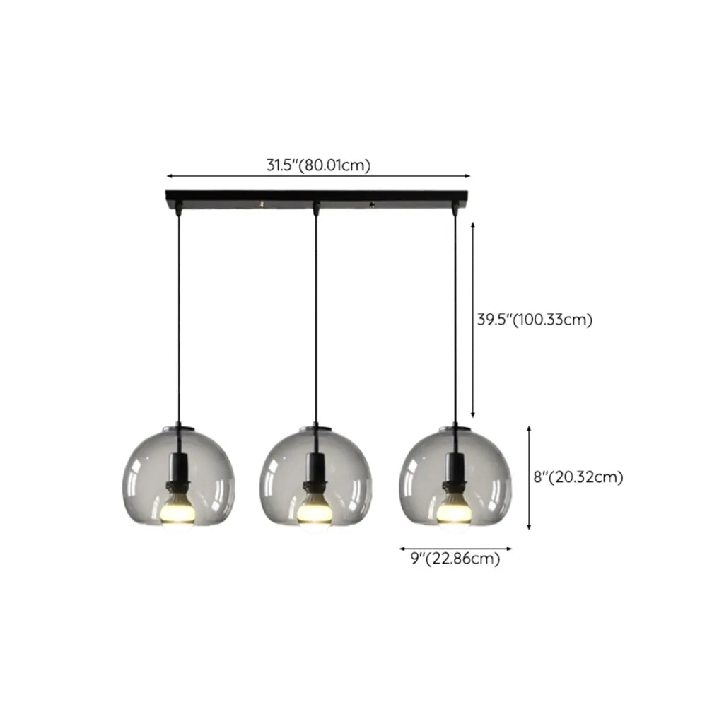 Suspension moderne en verre noir globe pour îlot de cuisine