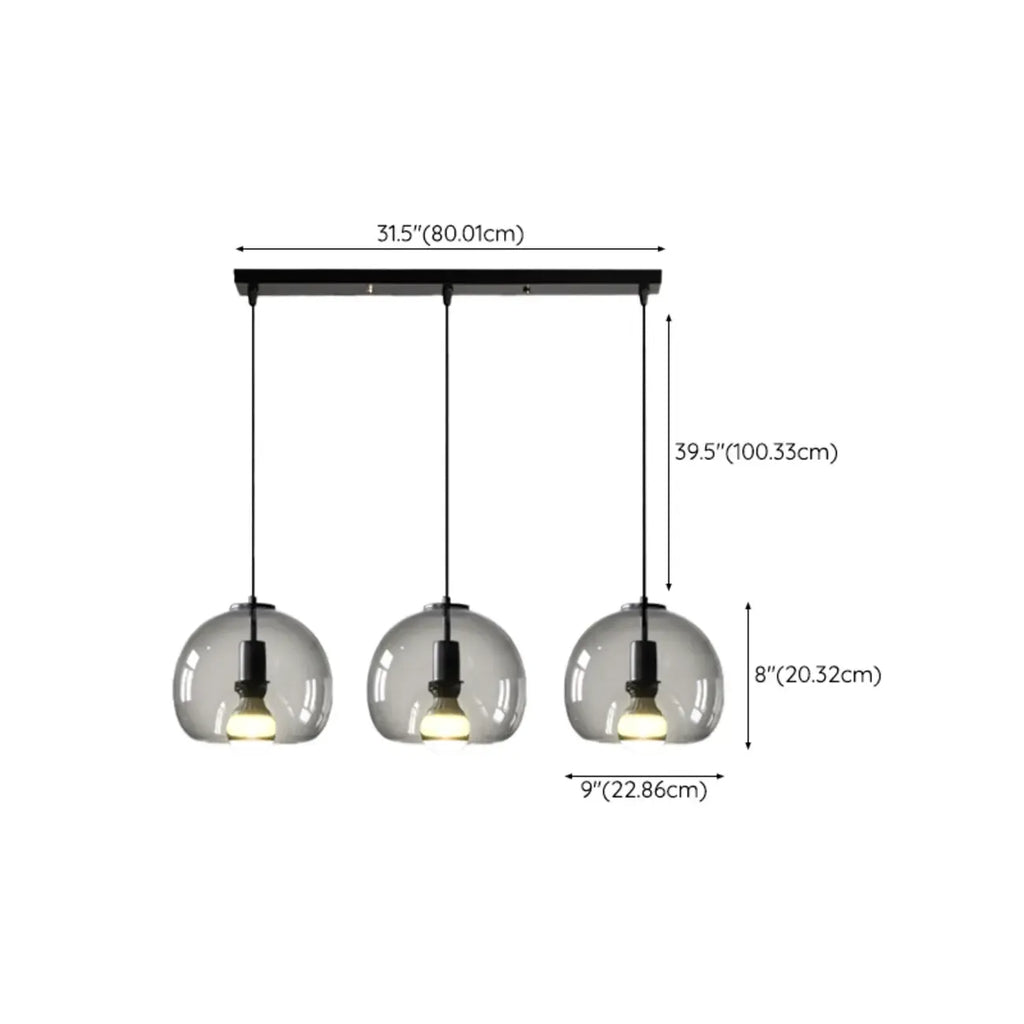 Suspension moderne en verre noir globe pour îlot de cuisine