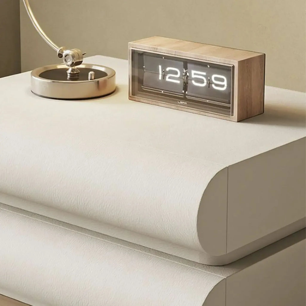 Table de chevet moderne en pin blanc et cuir à 2 tiroirs