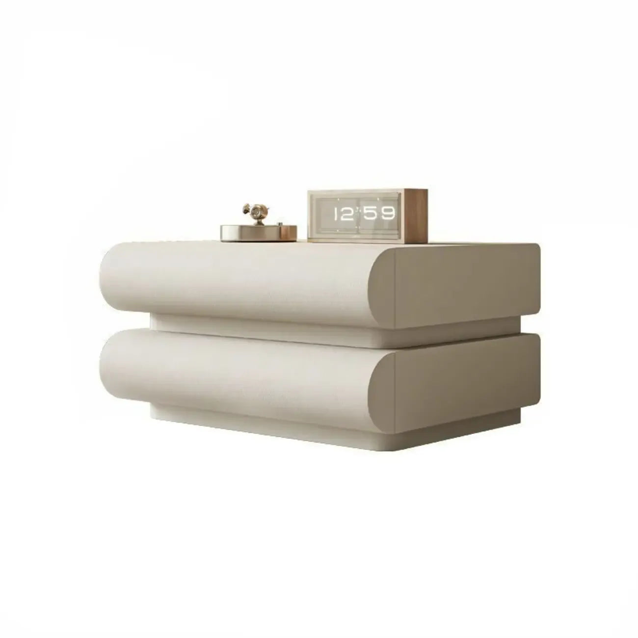 Table de chevet moderne en pin blanc et cuir à 2 tiroirs