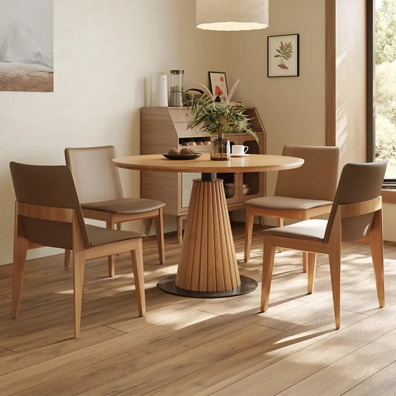 Table de salle à manger ronde moderne en bois clair