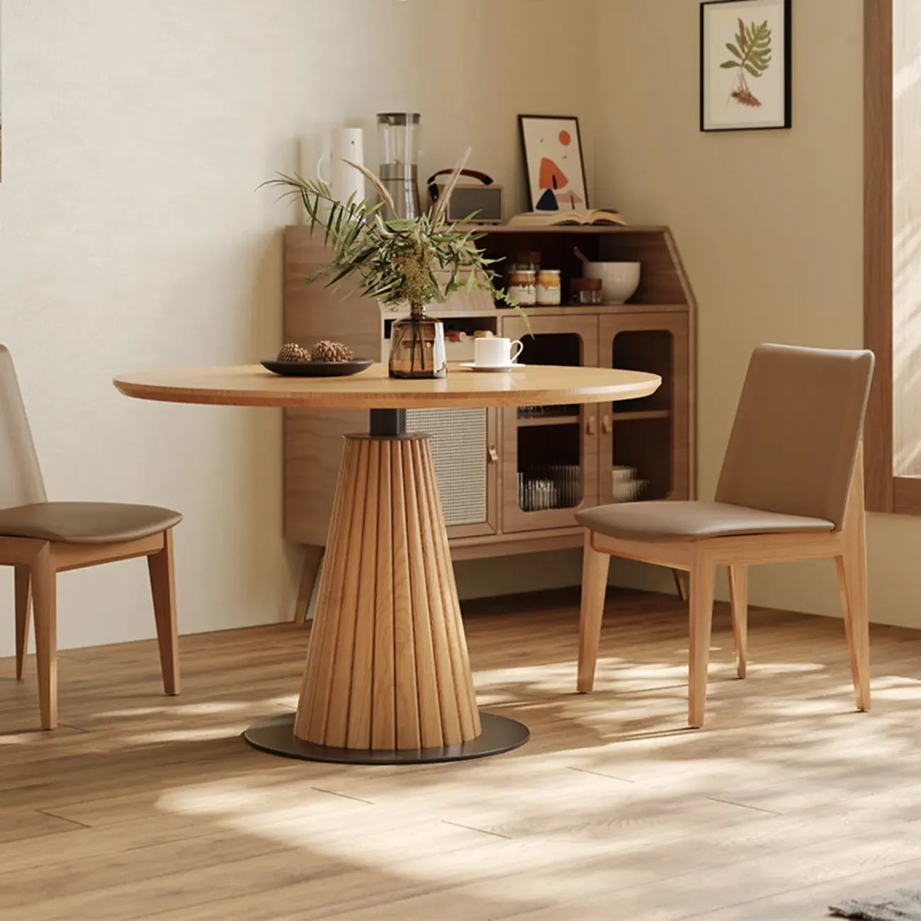 Table de salle à manger ronde moderne en bois clair
