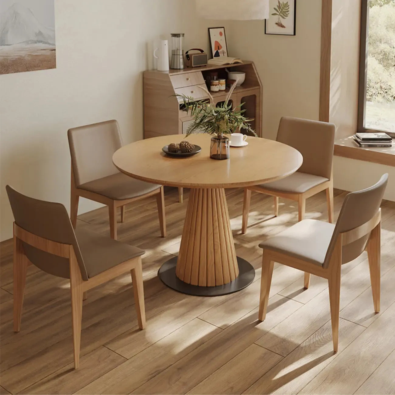 Table de salle à manger ronde moderne en bois clair