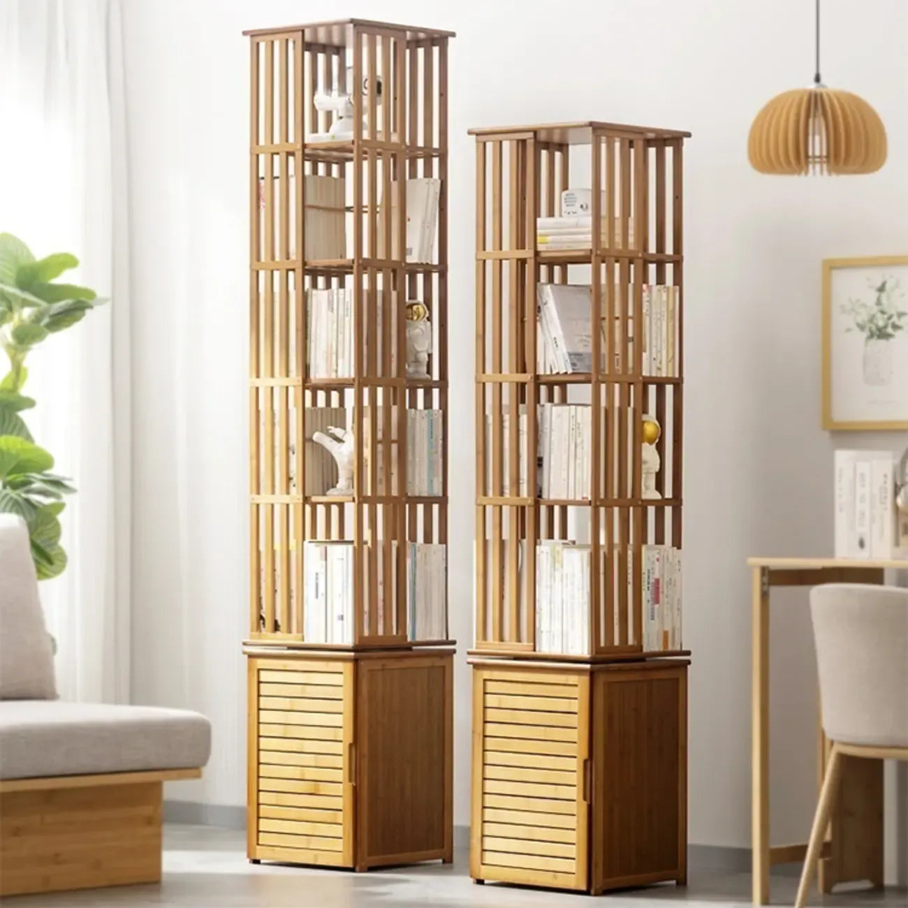 Bibliothèque d'angle étroite carrée en bois marron