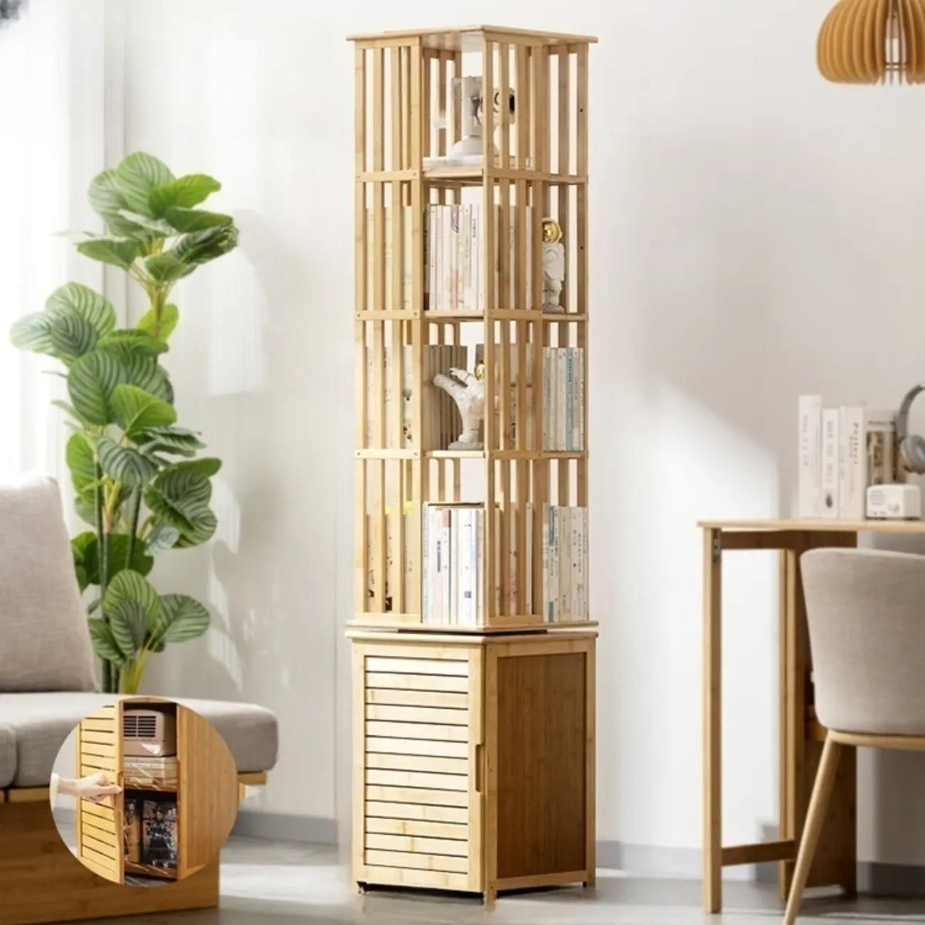 Bibliothèque d'angle étroite carrée en bois marron