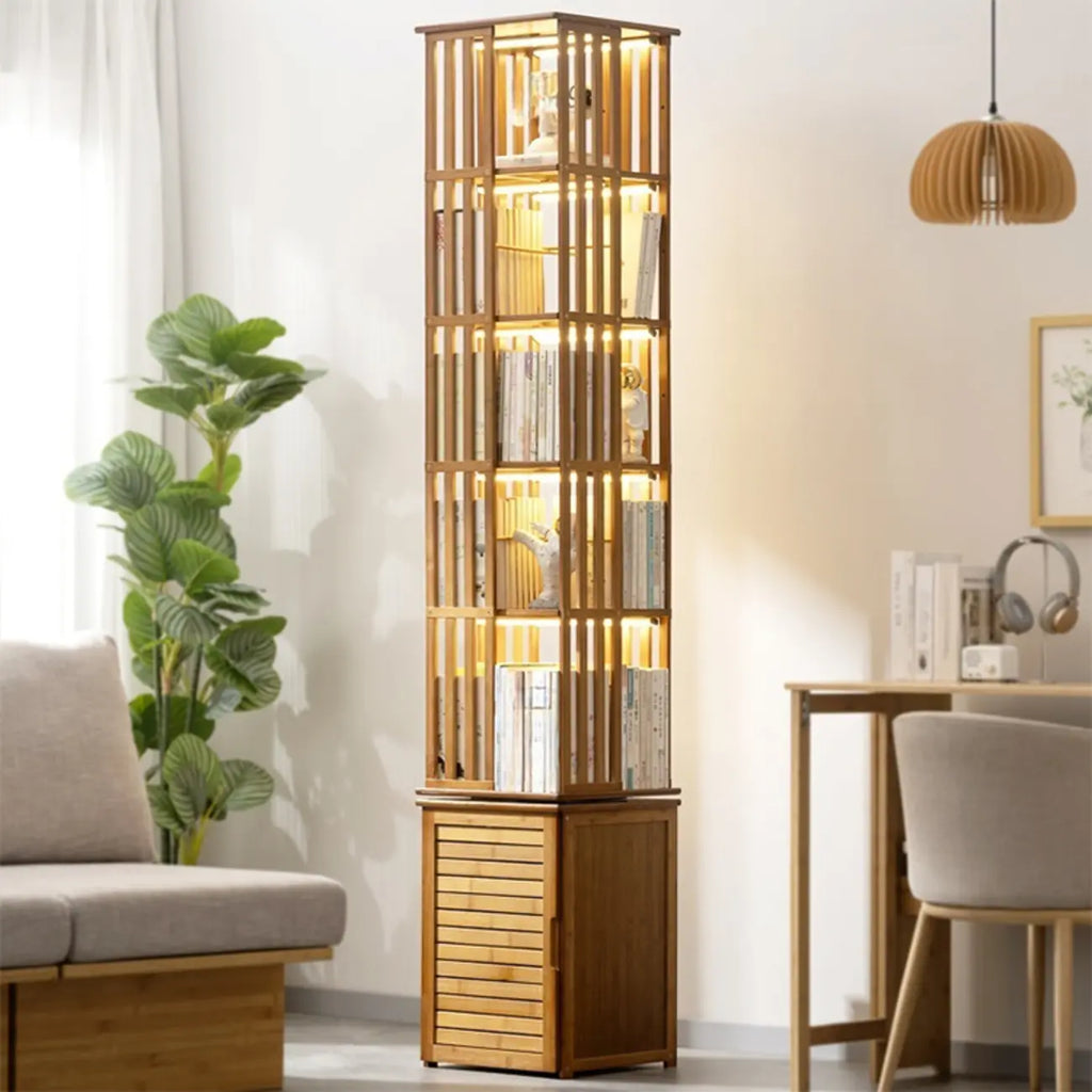 Bibliothèque d'angle étroite carrée en bois marron