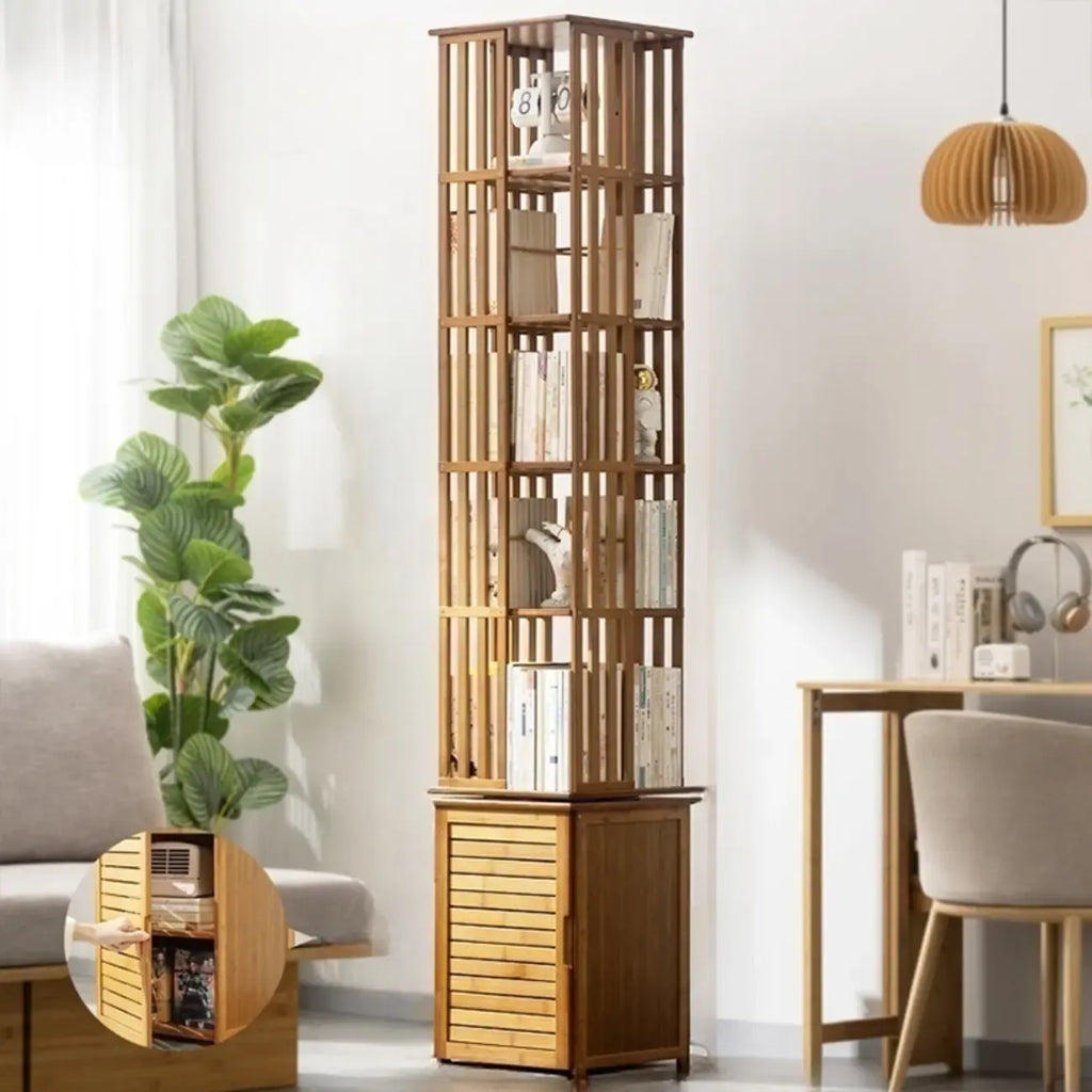Bibliothèque d'angle étroite carrée en bois marron