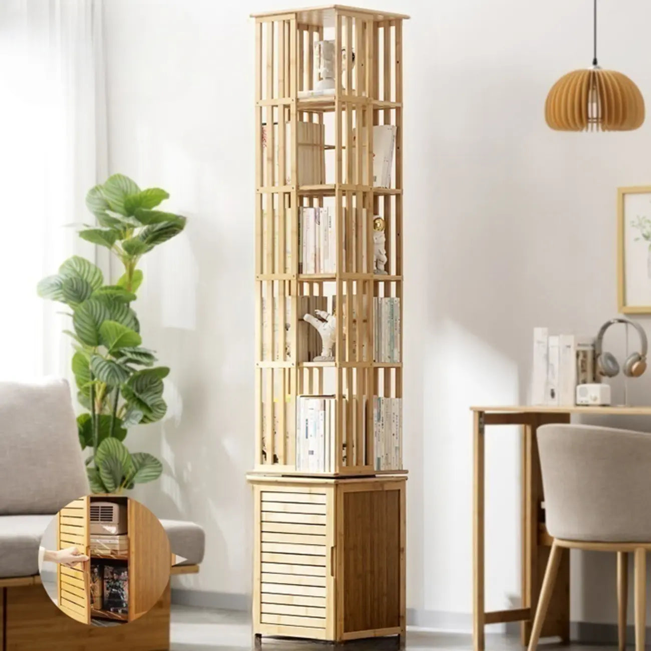 Bibliothèque d'angle étroite carrée en bois marron