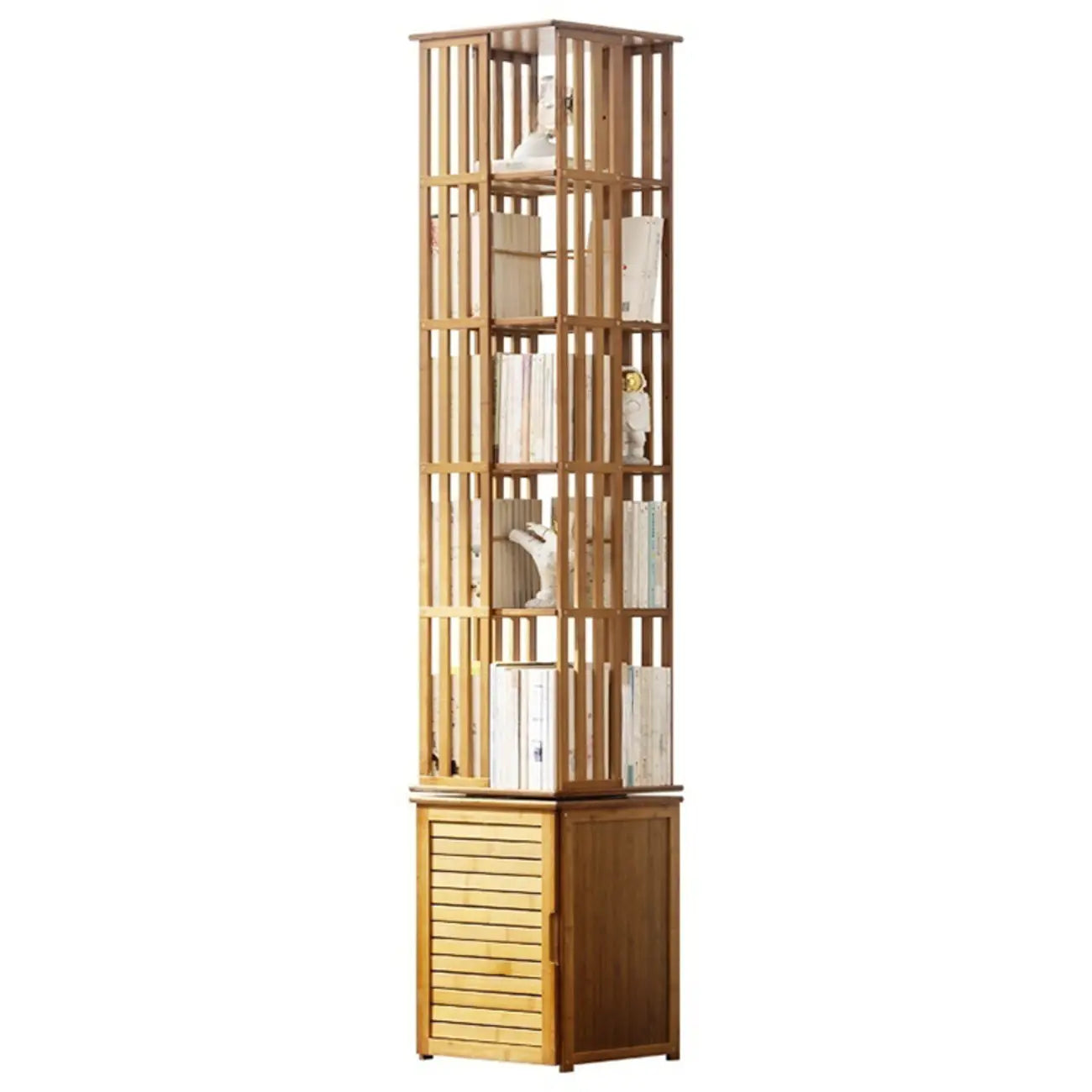 Bibliothèque d'angle étroite carrée en bois marron