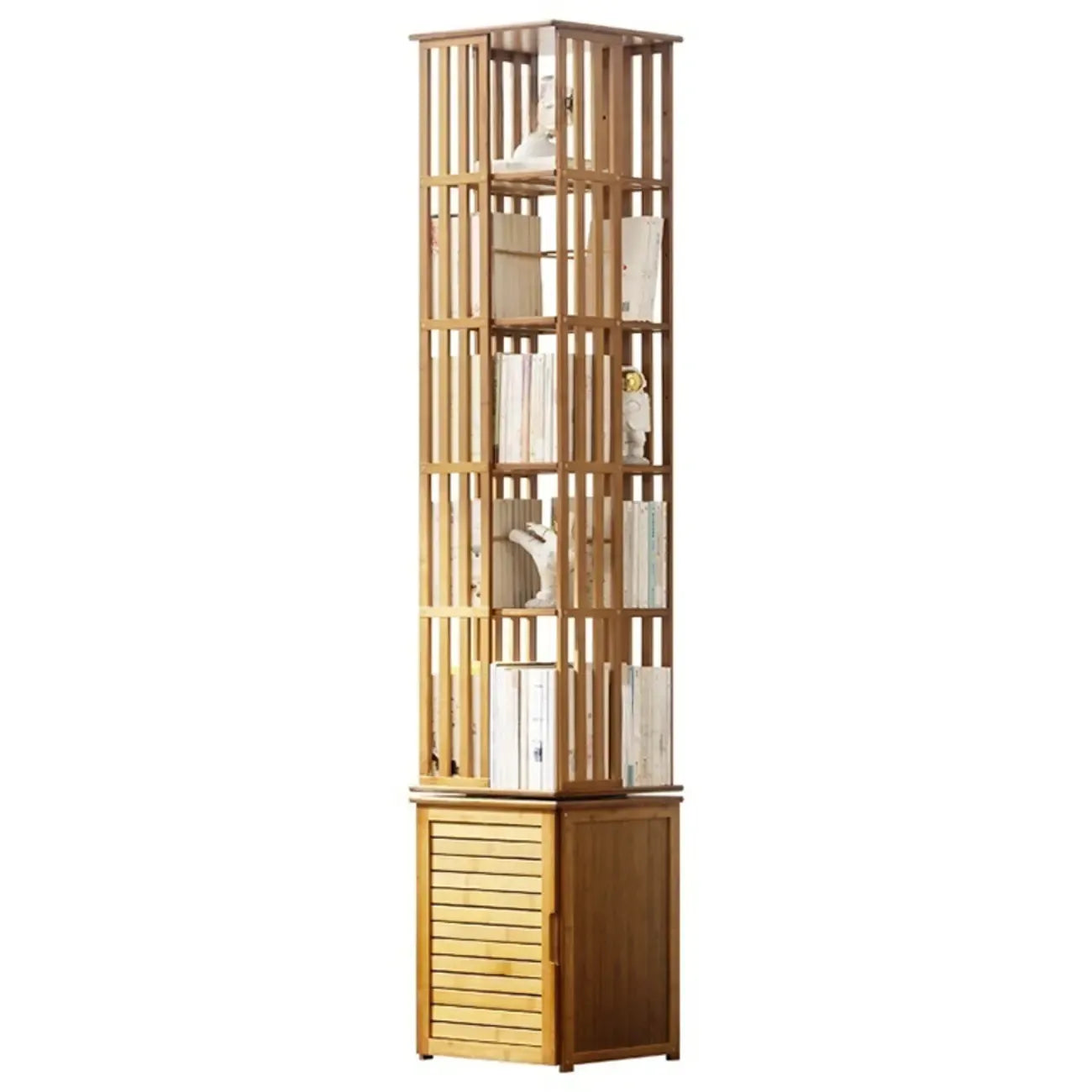 Bibliothèque d'angle étroite carrée en bois marron