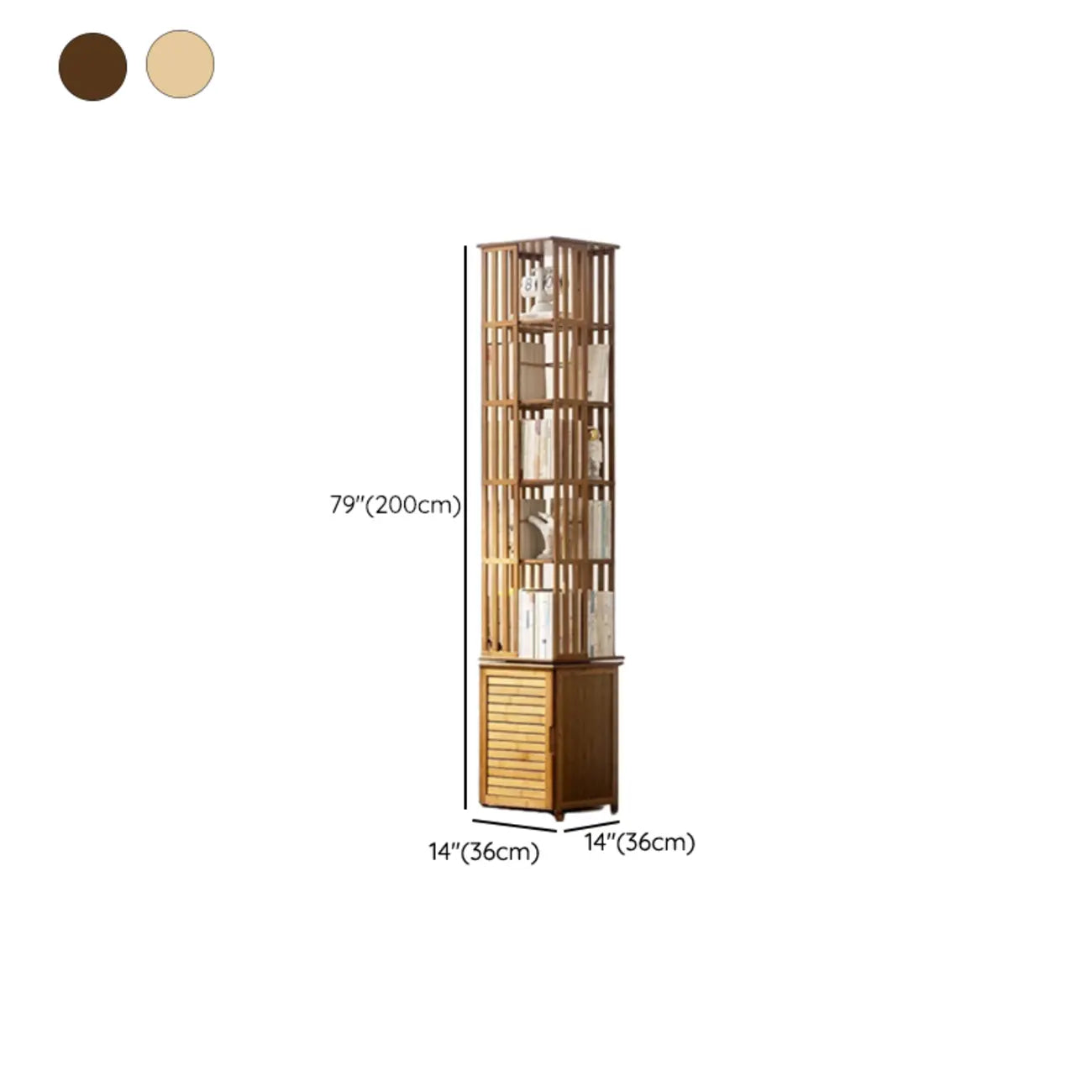 Bibliothèque d'angle étroite carrée en bois marron