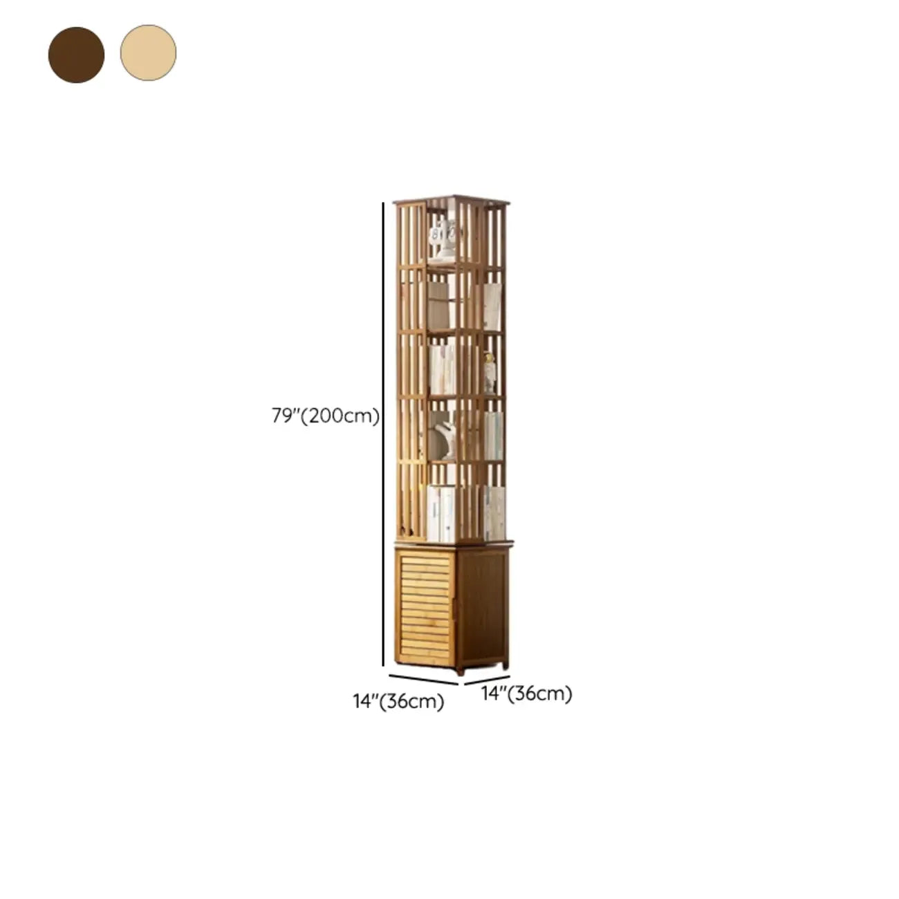 Bibliothèque d'angle étroite carrée en bois marron