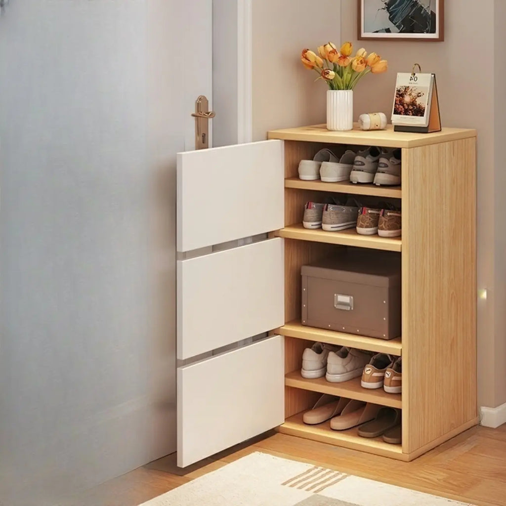 Meuble à chaussures d'entrée moderne en chêne à 5 niveaux avec portes