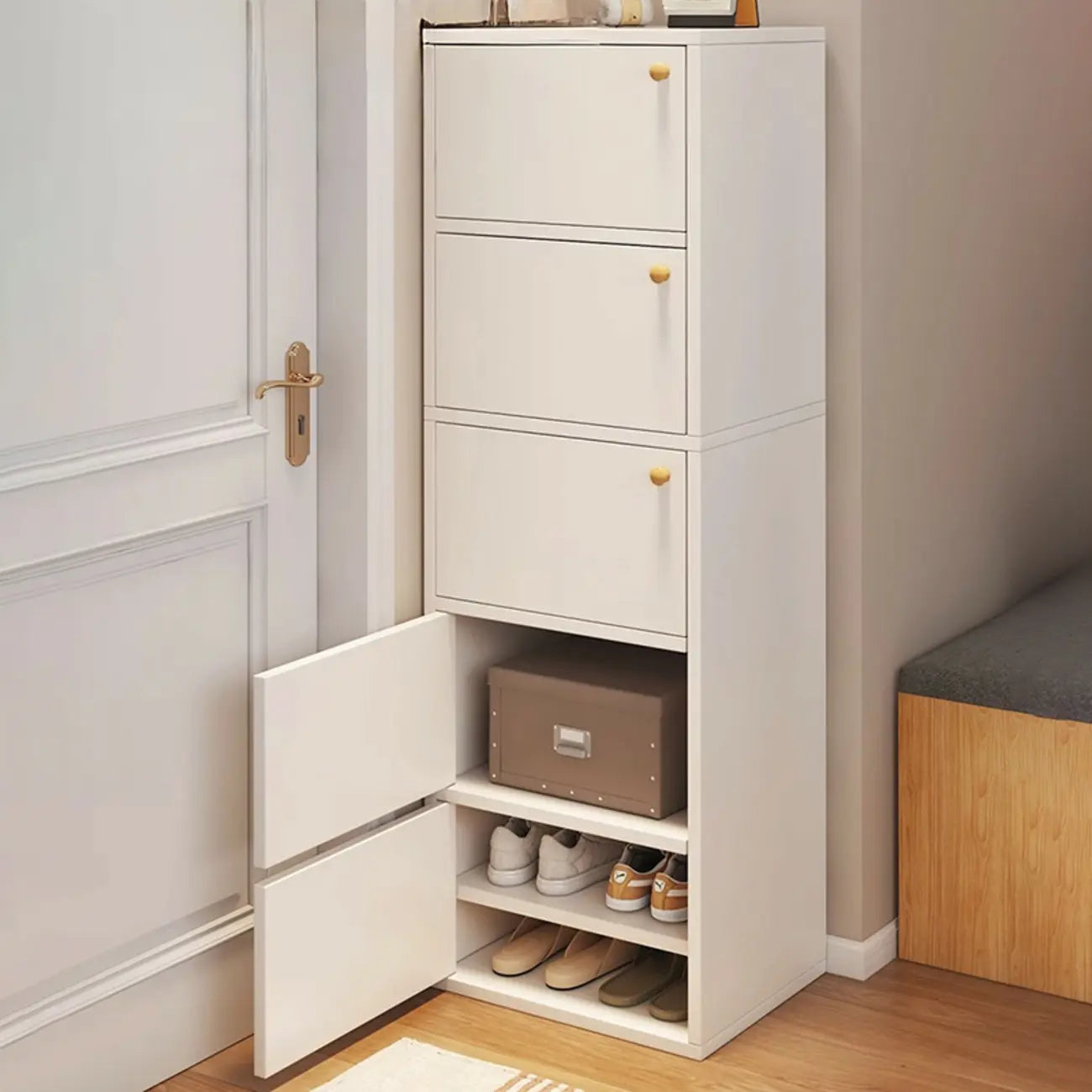 Meuble à chaussures d'entrée moderne en chêne à 5 niveaux avec portes