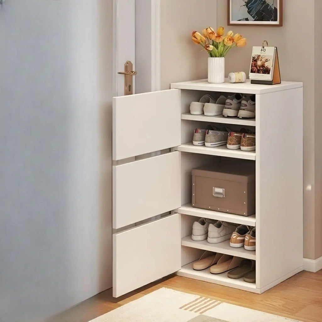 Meuble à chaussures d'entrée moderne en chêne à 5 niveaux avec portes