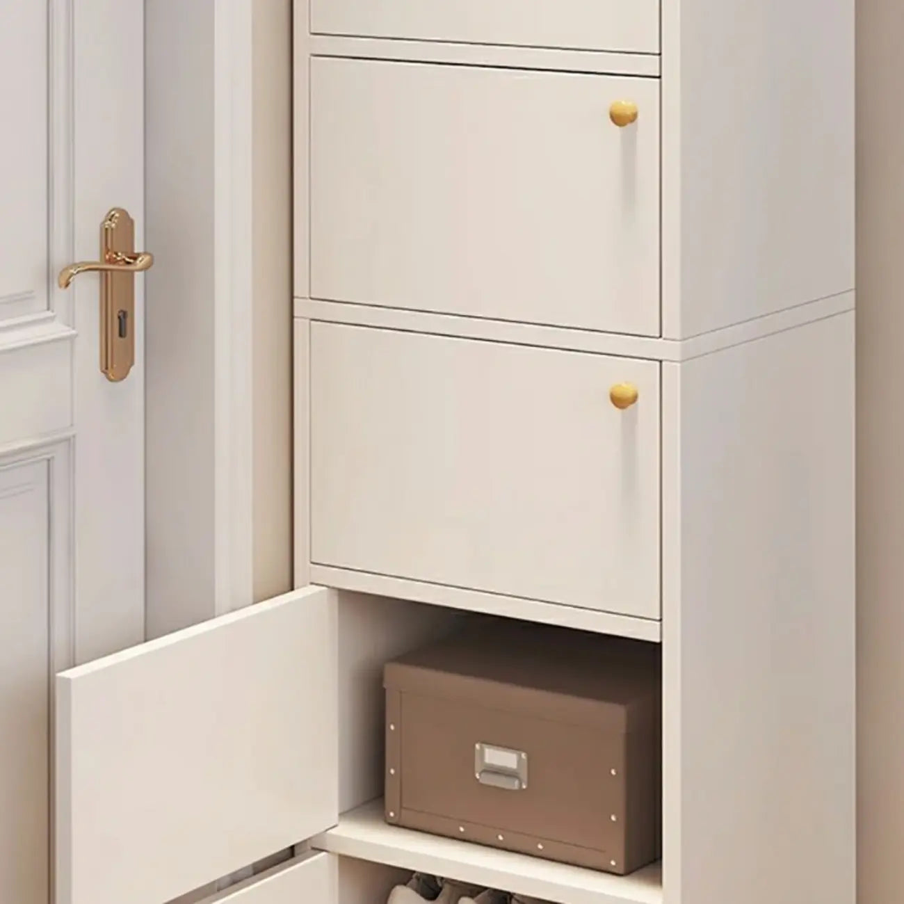 Meuble à chaussures d'entrée moderne en chêne à 5 niveaux avec portes