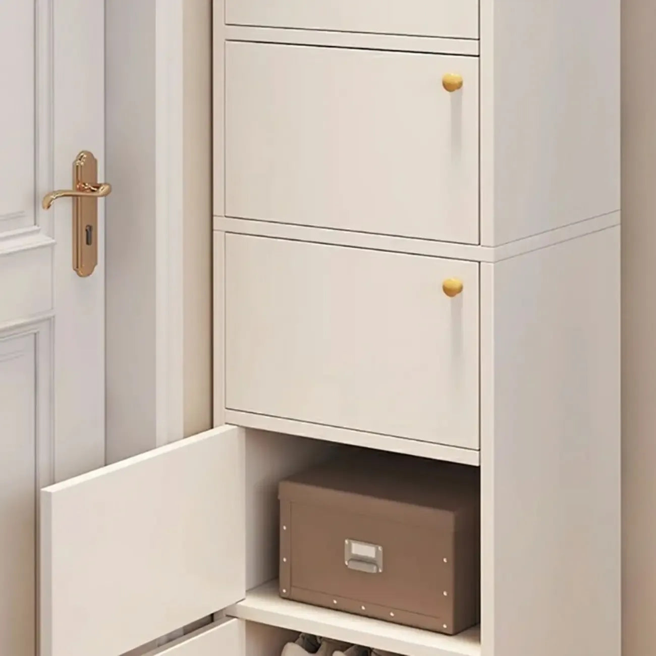 Meuble à chaussures d'entrée moderne en chêne à 5 niveaux avec portes