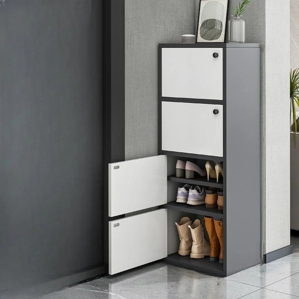 Meuble à chaussures d'entrée moderne en chêne à 5 niveaux avec portes