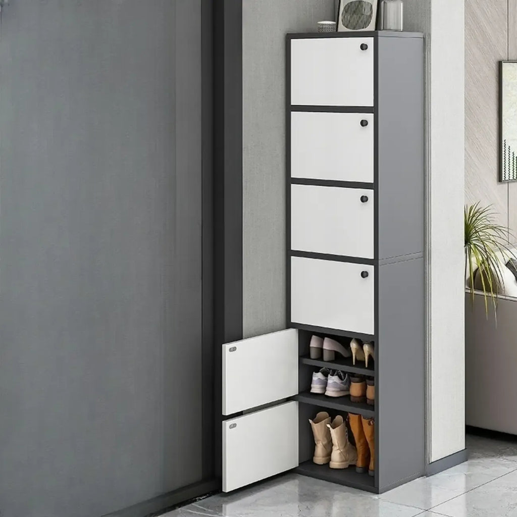 Meuble à chaussures d'entrée moderne en chêne à 5 niveaux avec portes