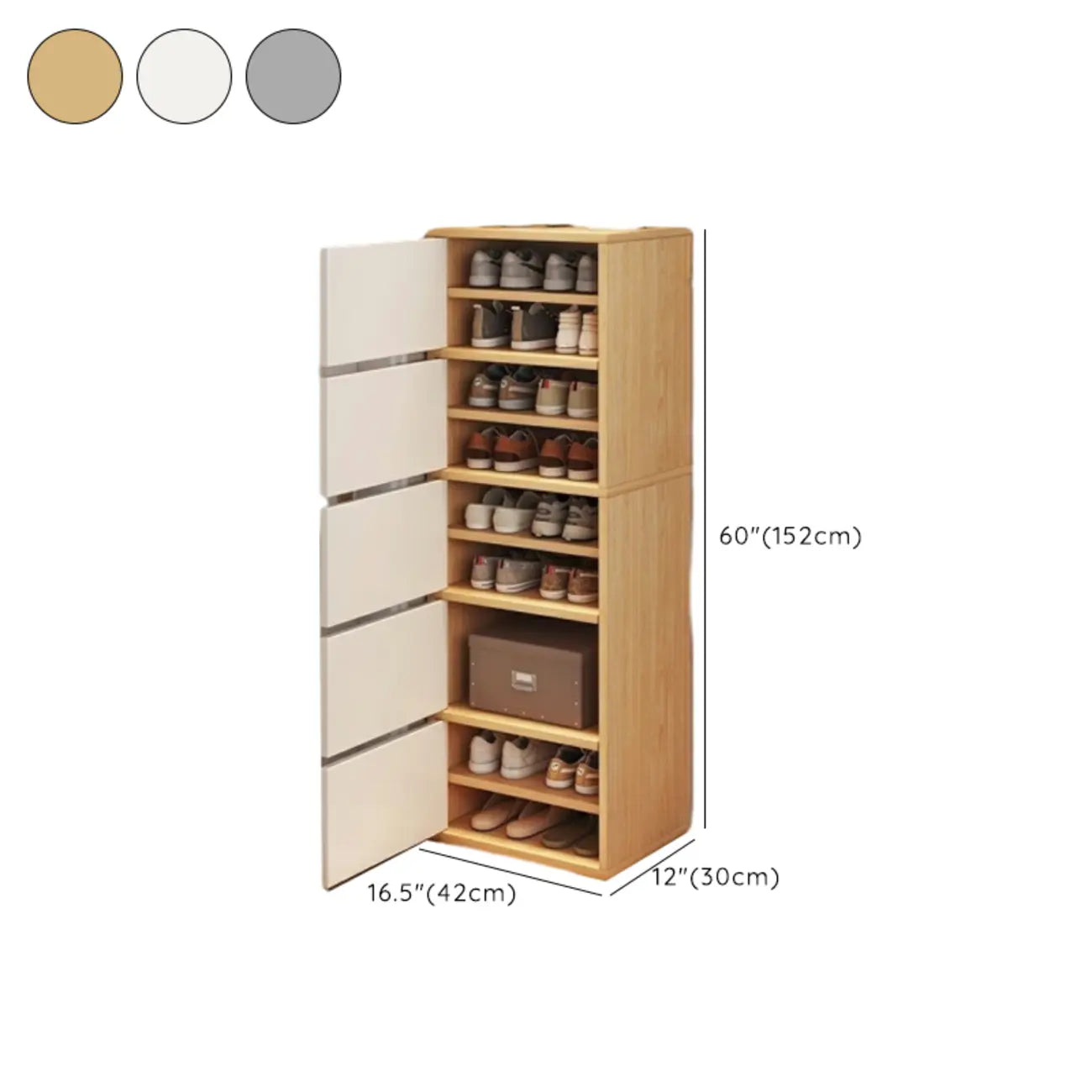 Meuble à chaussures d'entrée moderne en chêne à 5 niveaux avec portes