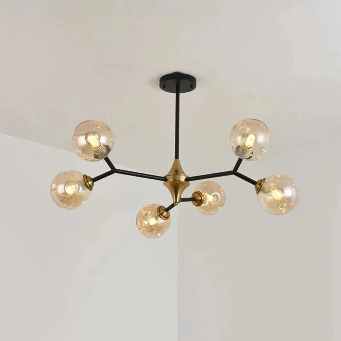 Lustre Sputnik moderne en verre noir et or