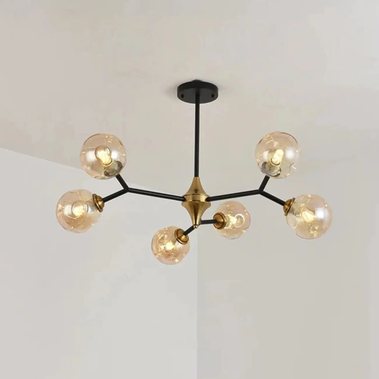 Lustre Sputnik moderne en verre noir et or