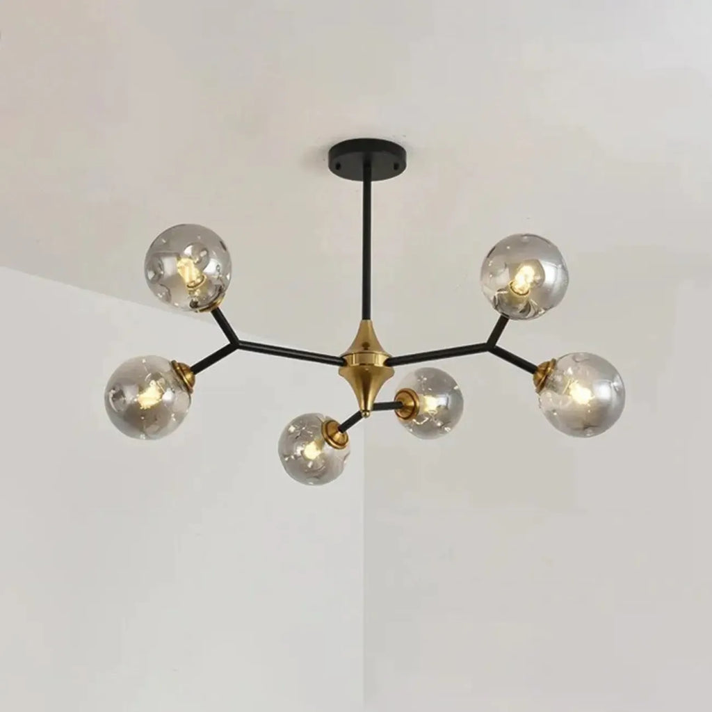 Lustre Sputnik moderne en verre noir et or