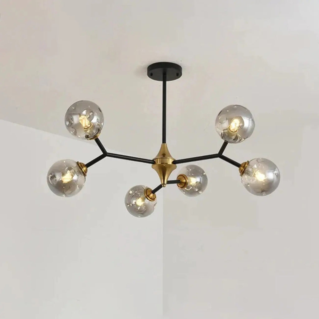Lustre Sputnik moderne en verre noir et or