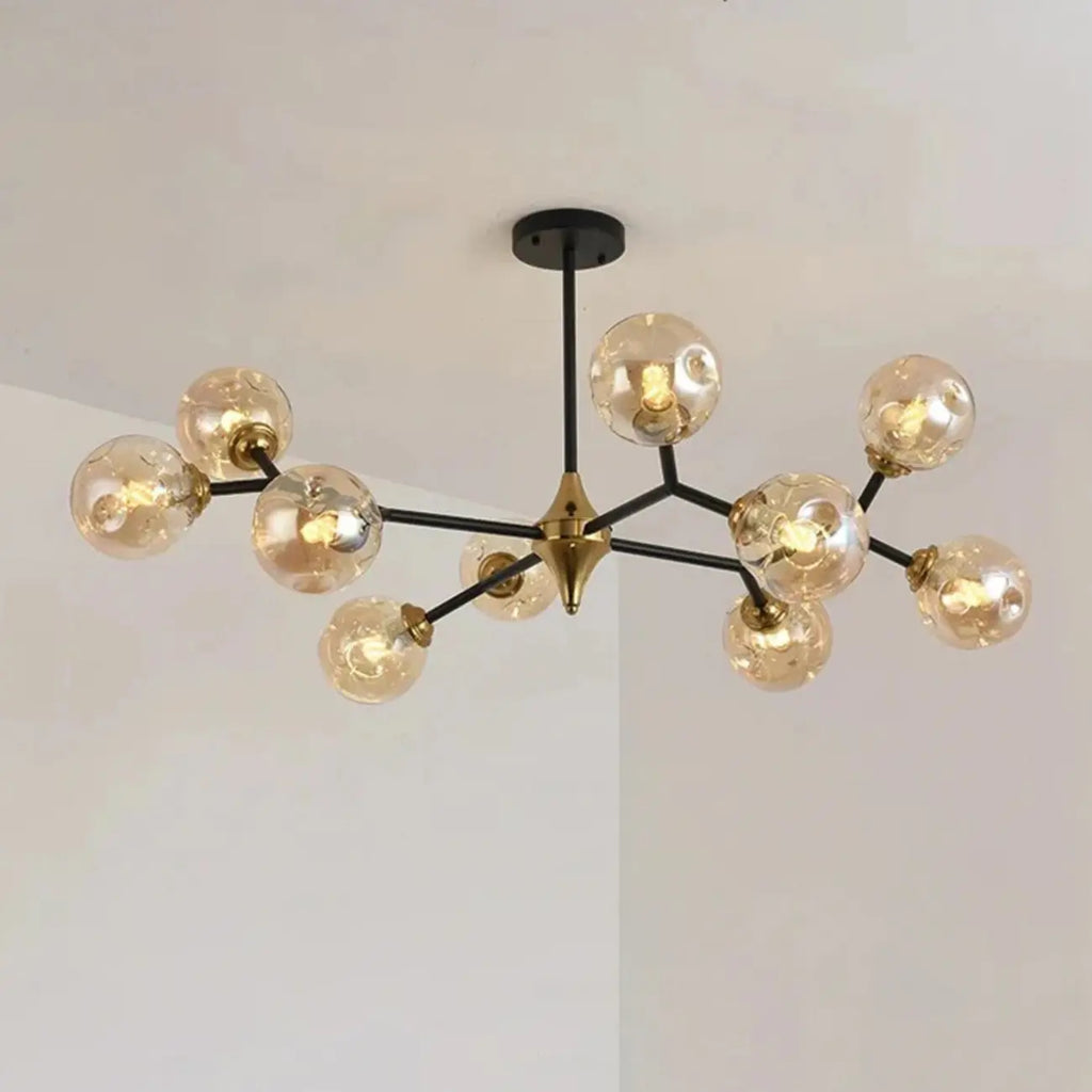 Lustre Sputnik moderne en verre noir et or