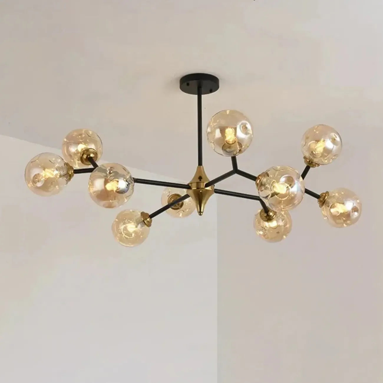 Lustre Sputnik moderne en verre noir et or