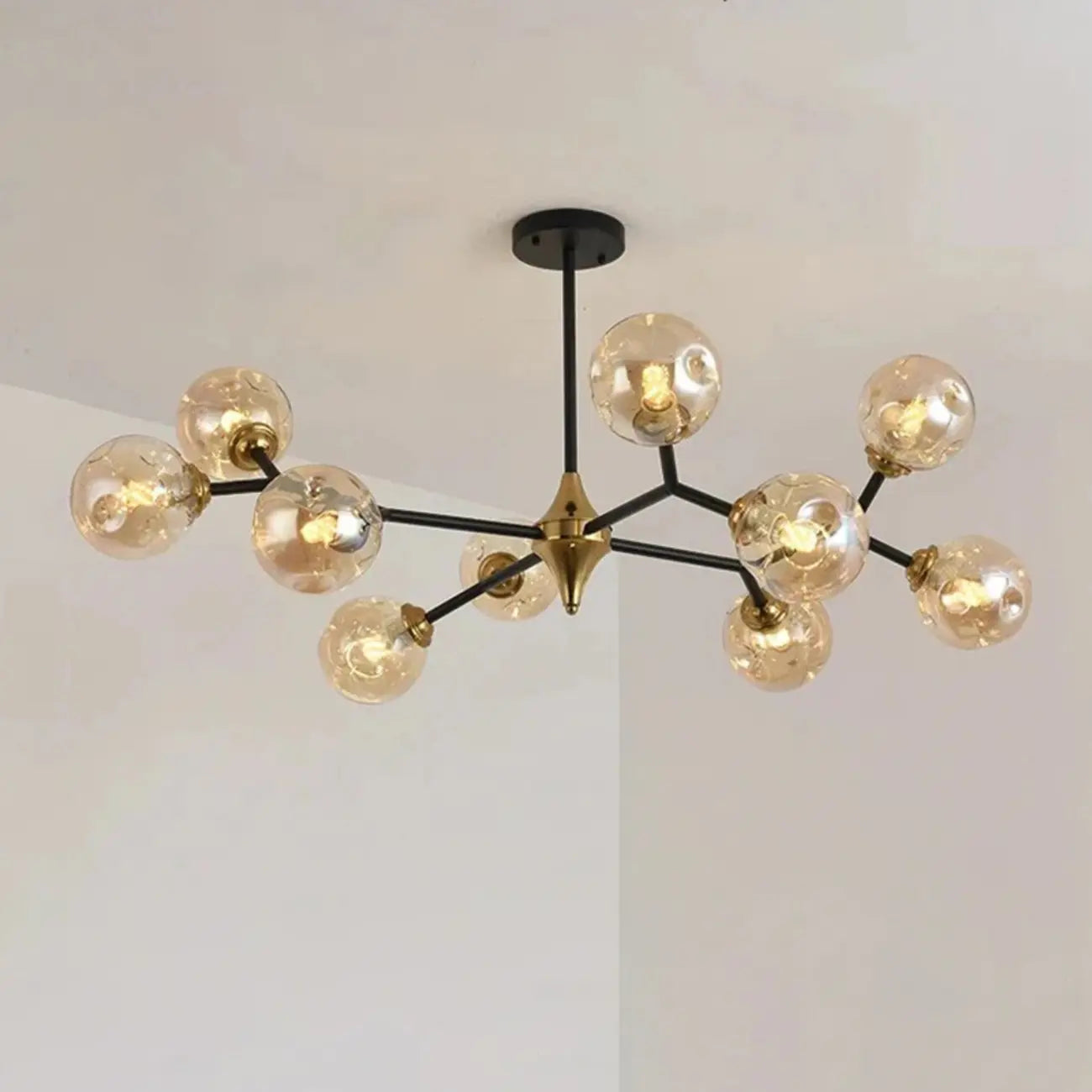 Lustre Sputnik moderne en verre noir et or