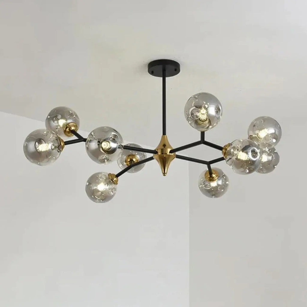 Lustre Sputnik moderne en verre noir et or