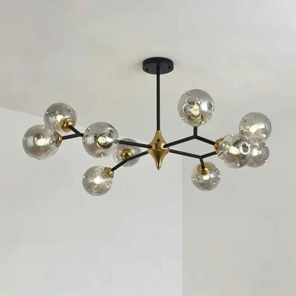 Lustre Sputnik moderne en verre noir et or